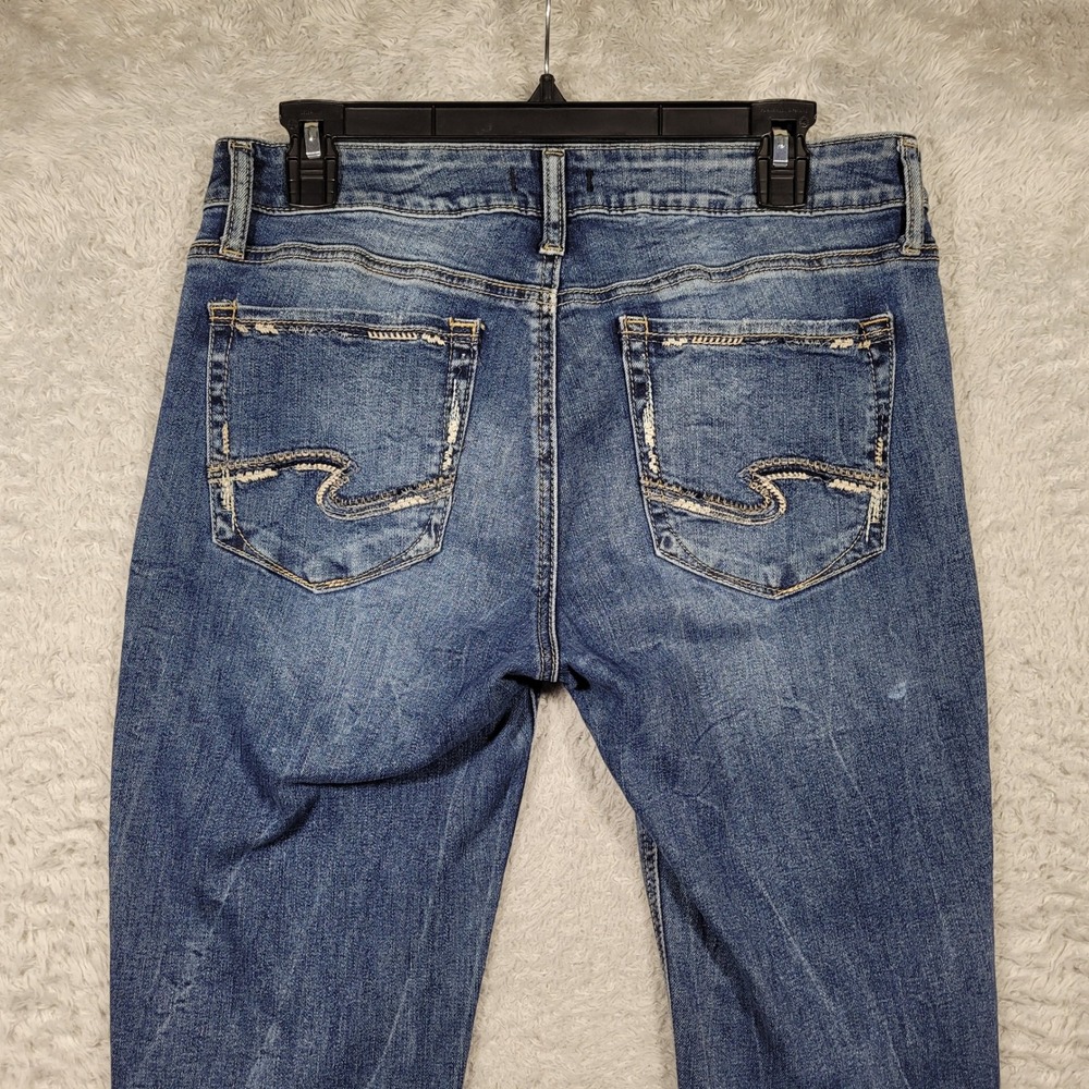 Silver Jeans Co Elyse Slim Boot Womens W30 L31 Blue Distressed Denim - Picture 8 of 13